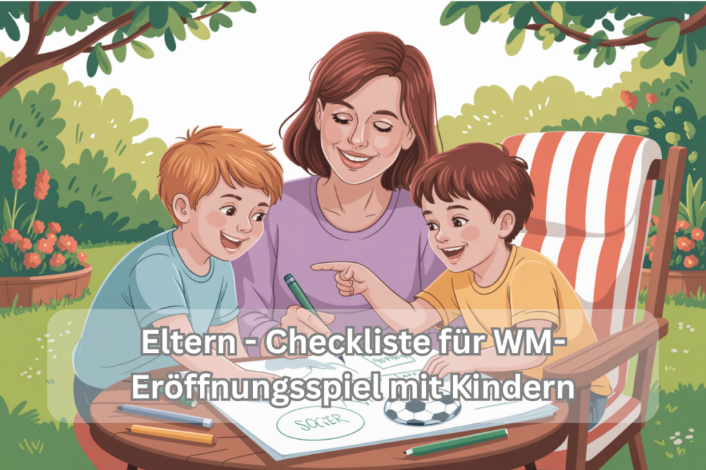 Eltern - Checkliste für WM-Eröffnungsspiel mit Kindern 2026 eine mutter die mit ihren beiden kindern einen wm-spiel-abend plant
