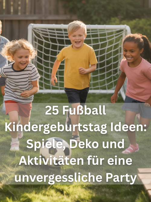 Kinder spielen zusammen vor einer Torwand mit dem Fußball. Button für den Beitrag um 25 schöne Erinnerungen auf einem Geburtag mit dem Motte Fußball
