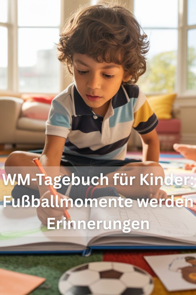 Ein Junge bastelt sein WM Tagebuch indem er die Seiten beschreibt um schöne Erinnerungen festzuhalten