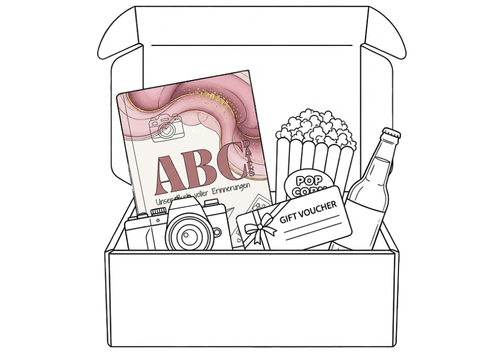 🎬 ABC-Movie-Date Ideen: 26 Filmabende für echte Erinnerungen Beispielbild für ABC-Date Box Movie als Zeichnung