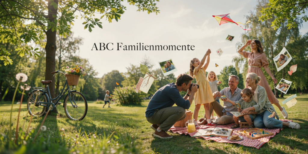 ABC Familienmomente: 26 Ideen für gemeinsame Erinnerungen mit Kindern Familie mit Kindern und Großeltern verbringt gemeinsam Zeit im Freien und schafft wertvolle Erinnerungen bei verschiedenen ABC Familienmomenten.