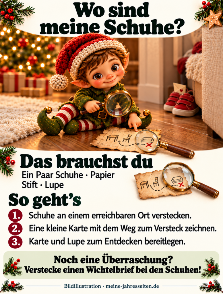 wichtelkarte zu den versteckten schuhen